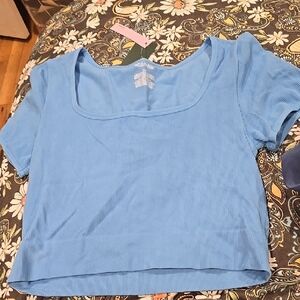 ❤️10/$40 New Seamless Ribbed Women’s Scoop Neck Crop Top - Light Blue
